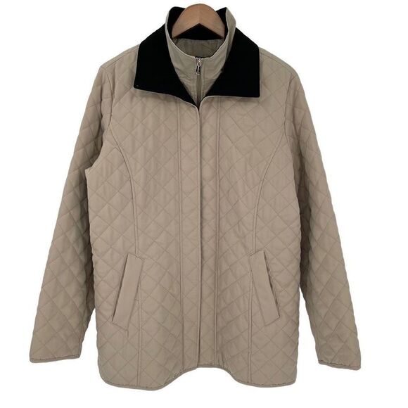 Nautica Quilted Coat Pockets Soft Warm Women XL Tan Black - Picture 1 of 6